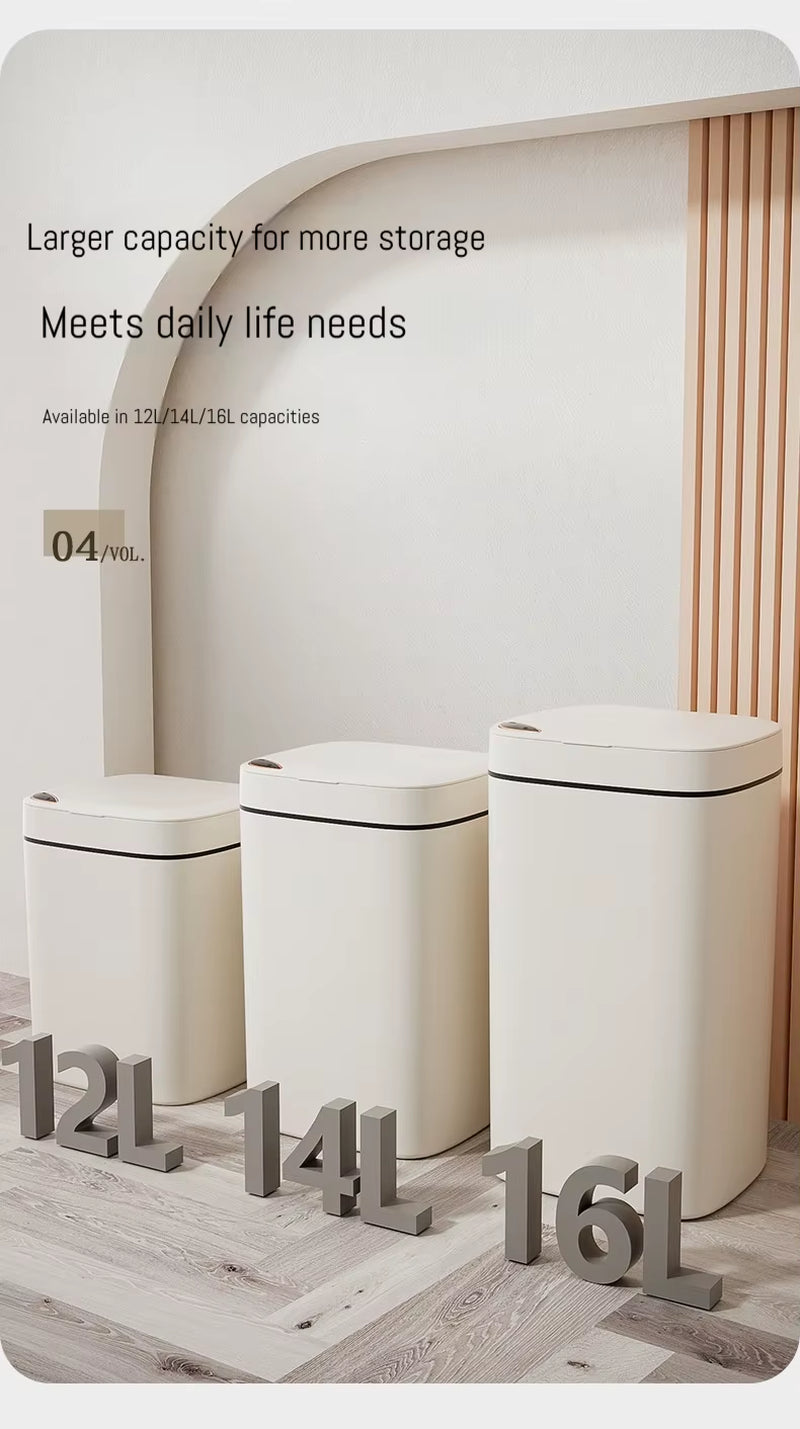 Smart Bathroom Trash Can- White Non-Contact Sensor & Automatic Bagging for Smart Homes 16L