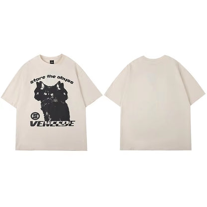 2025 New Streetwear Tshirt Hydra Cat Graphic T Shirt Men Cotton T-Shirt Hip Hop Loose Tops Tees Summer Short Sleeve Black White