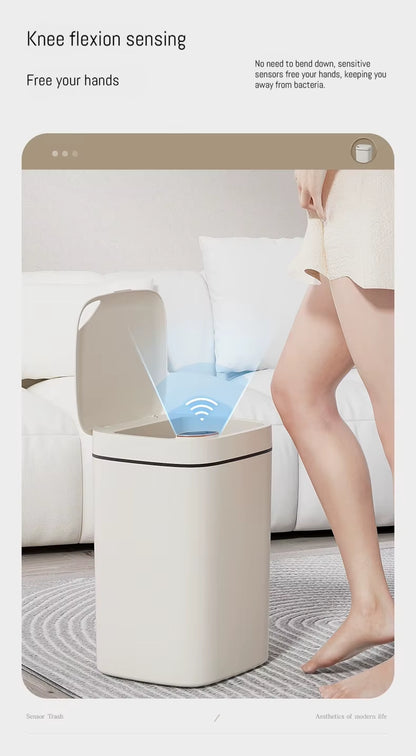 Smart Bathroom Trash Can- White Non-Contact Sensor & Automatic Bagging for Smart Homes 16L