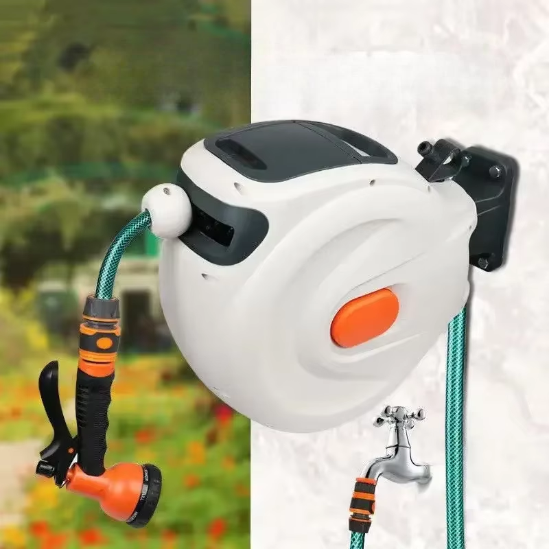 Automatic Rewind Hose Reel: 7-Pattern Nozzle with Slow Return System for Car & Garden
